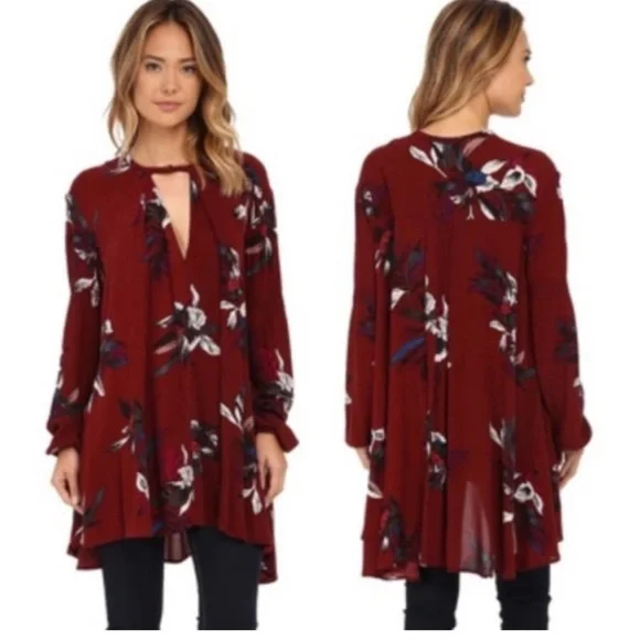 Free People Electric Orchid Tree Swing Tunic Dress Red - Picture 7 of 15